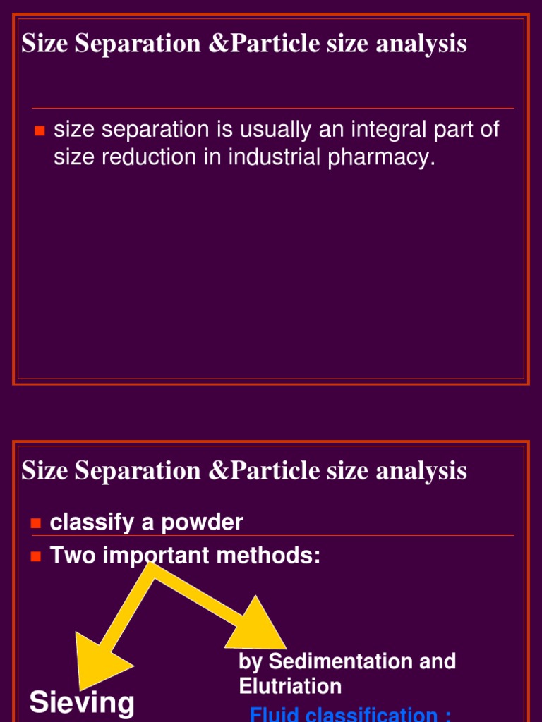 Size Separation Methods in Pharmacy | PDF | Soft Matter | Materials Science