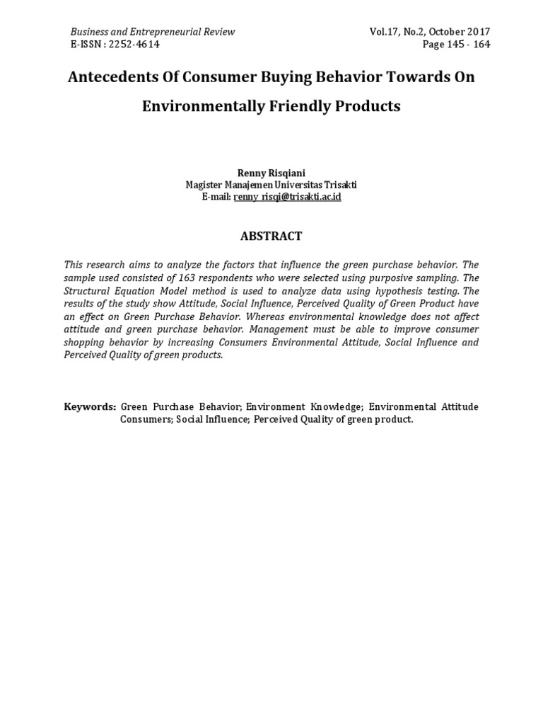 Antecedents of Consumer Buying Behavior Towards On | PDF | Attitude ...