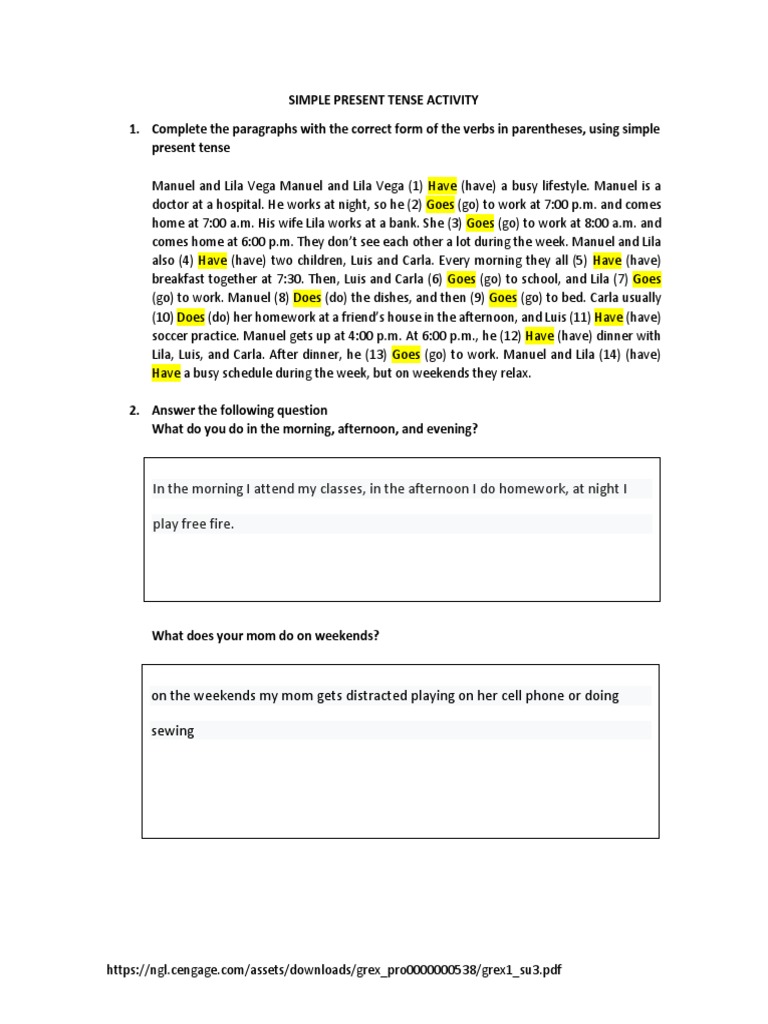 Simple Present Tense Activity PDF | PDF