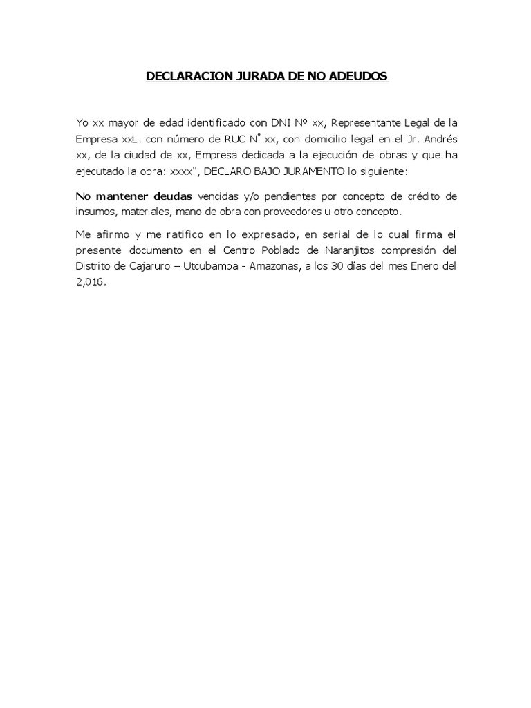 Declaracion Jurada de No Adeudos | PDF