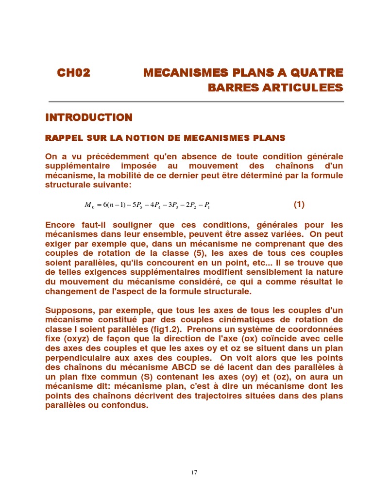 Mécanismes Plans à Quatre Barres | PDF | Accélération | Mouvement de ...