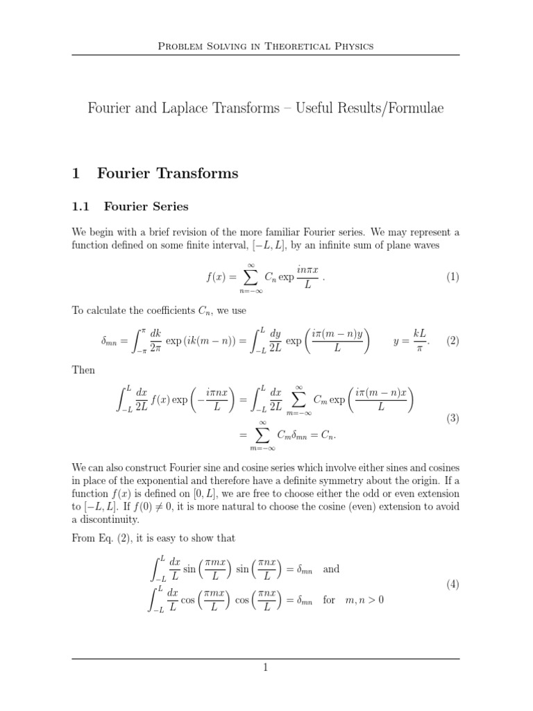 Integral Transforms Summary | PDF | Fourier Series | Trigonometric ...
