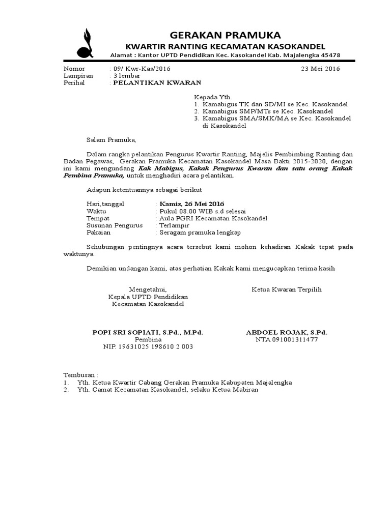 Surat Undangan Pelantikan 2016