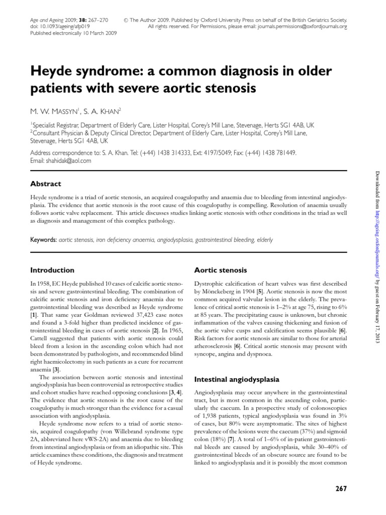 Heyde Syndrome - A Common Diagnosis in Older Patients With Severe ...