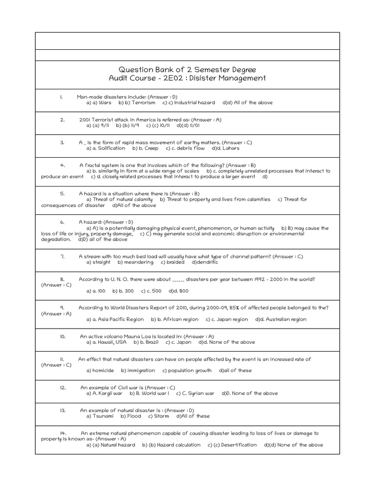Disaster Management Question Bank | PDF | Hazards | Flood