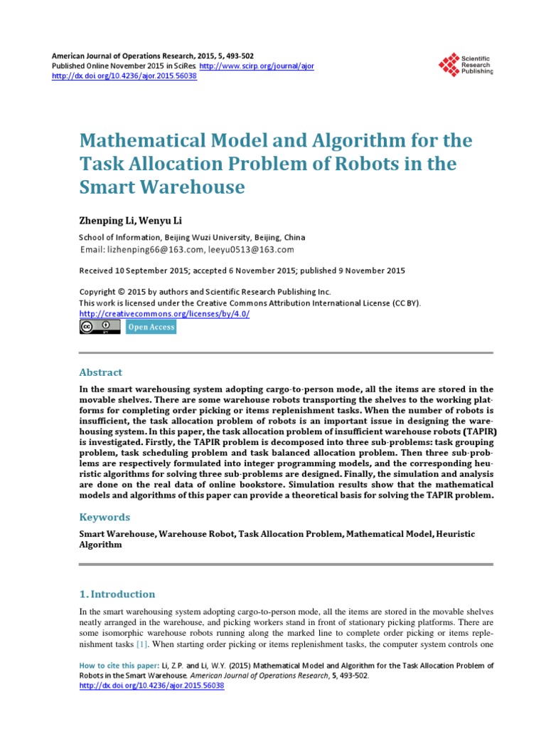 Mathematical Model and Algorithm For The Task Allo | PDF | Robot | Robotics