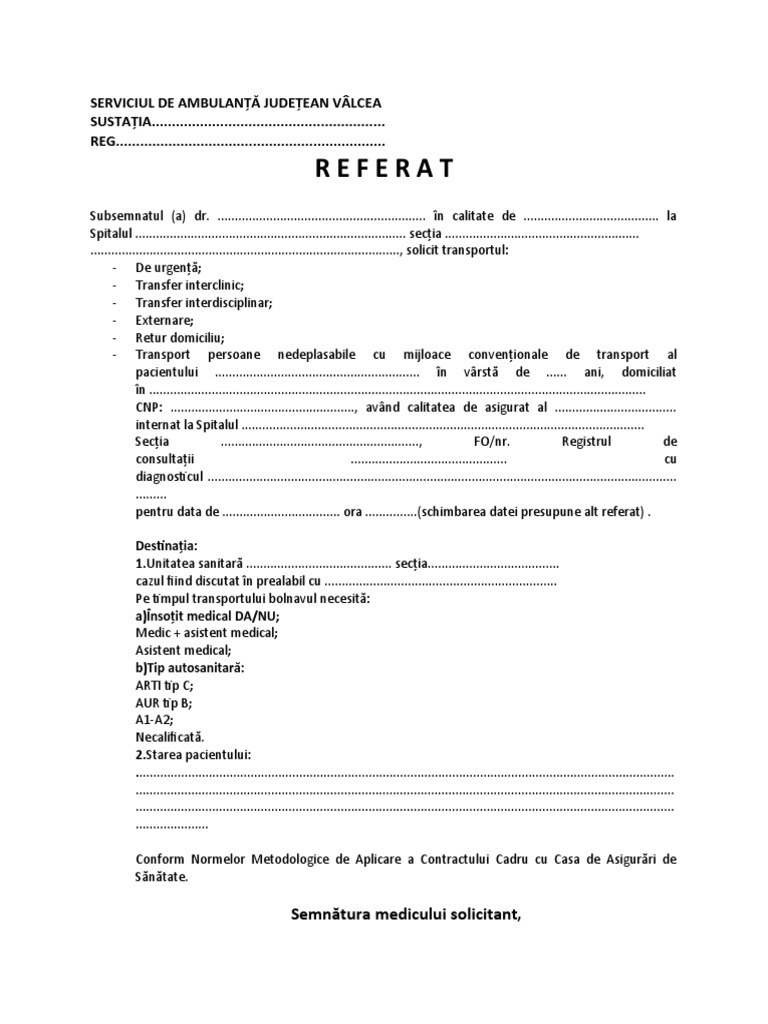 Referat Solicitare Ambulanta PDF | PDF