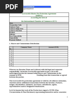 Irrevocable Master Fee Protection Agreement (IMFPA)