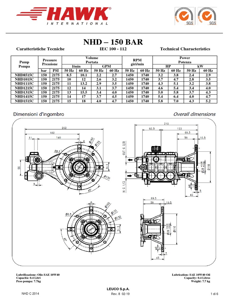 Technical Sheets NHD 150 C Pump | PDF