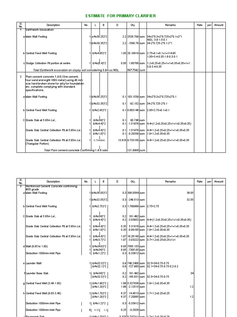 Primary Clarifier Estimate Calculation | PDF | Architectural Elements ...