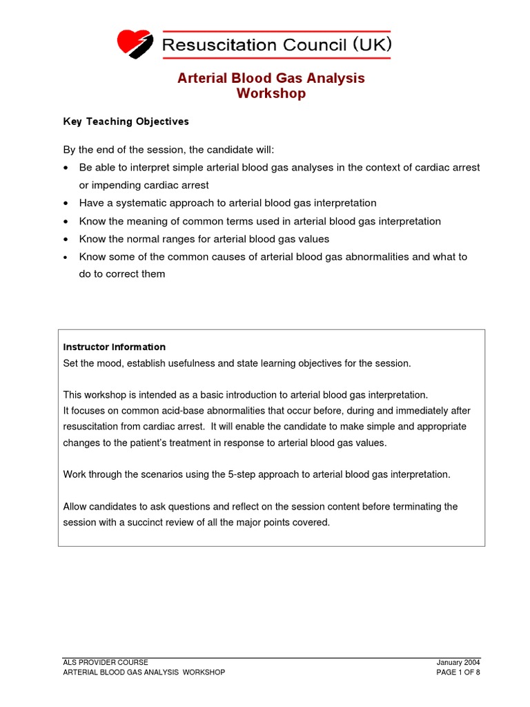 Arterial Blood Gas Analysis Guidance 09.03 | PDF | Breathing ...