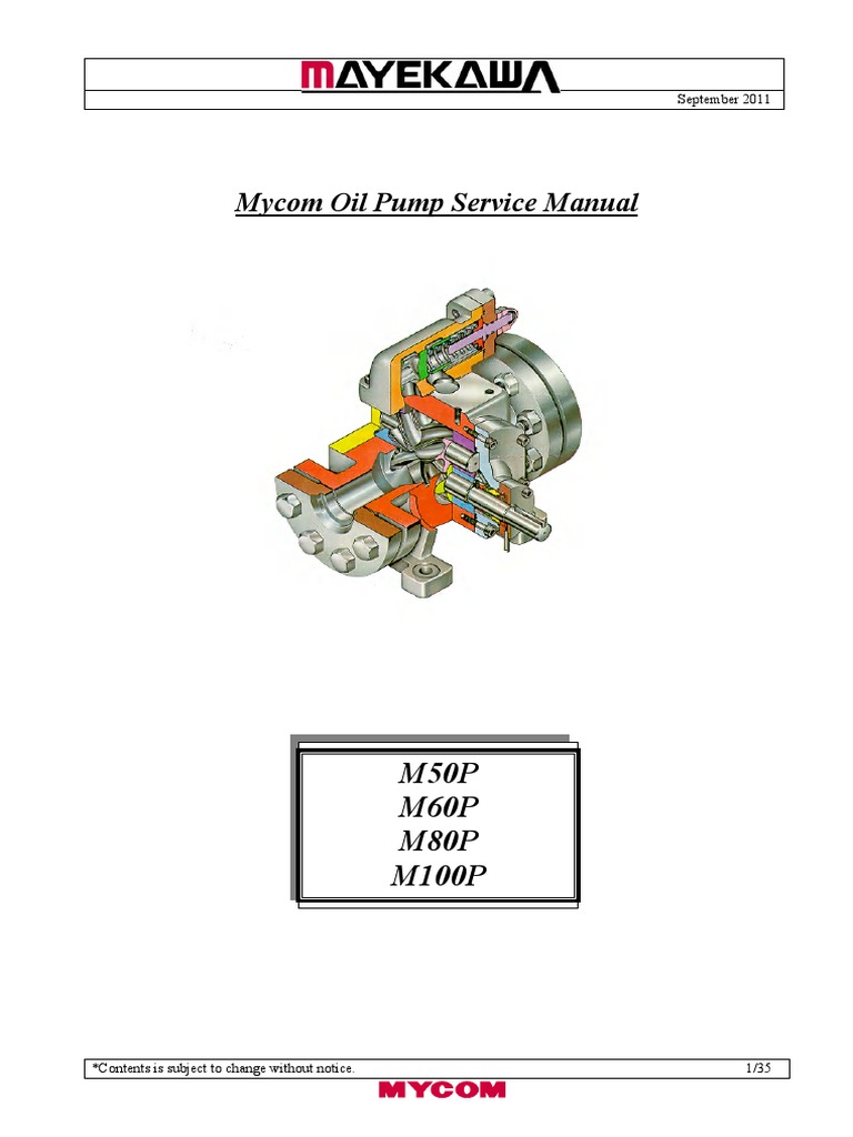 Oil Pump Service Manual M50P M60P M80P M100P PDF Pump Valve