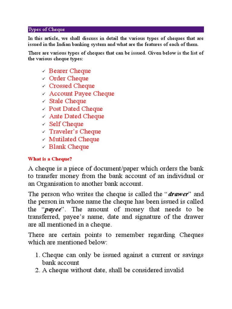 Difference between Cross Check and Account Payee Check