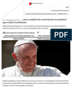 El Papa Pidió Un "Nuevo Modelo de Crecimiento Económico" Que Cuide El Ambiente
