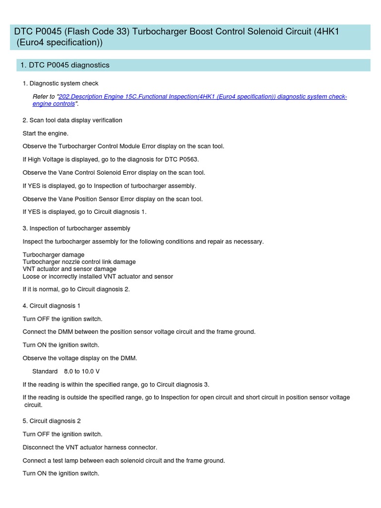 DTC P0045 (33) (4HK1-TC Euro-4) | PDF | Electrical Engineering ...