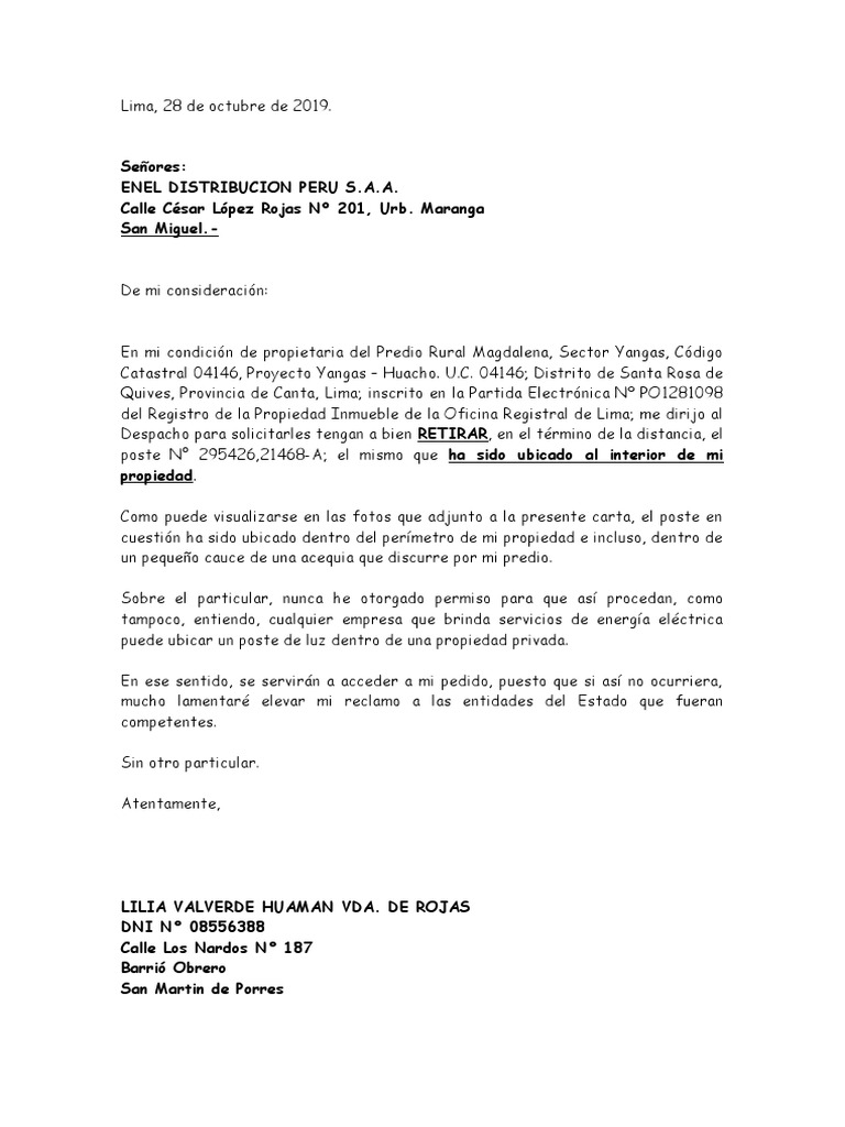 Carta Reclamo Enel Pdf