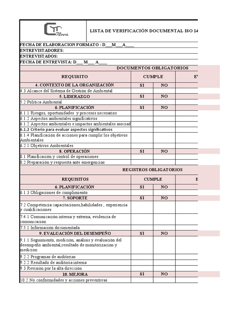 Listas de Verificación Iso 14001-9001 | Descargar gratis PDF | Calidad ...