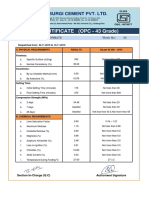 Test Certificate (Opc - 43 Grade) : Kalburgi Cement Pvt. LTD