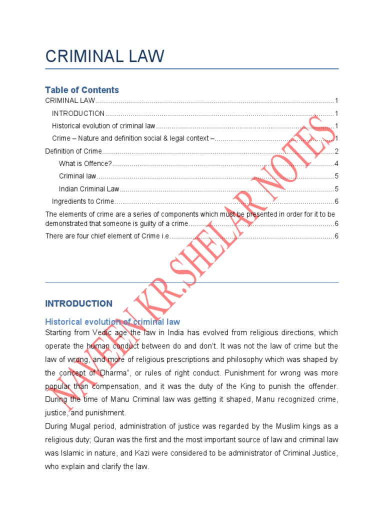 Overview of Criminal Law in India | PDF | Mens Rea | Intention ...