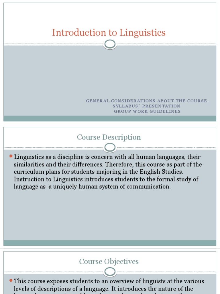 Introduction To Linguistics: General Considerations About The Course ...