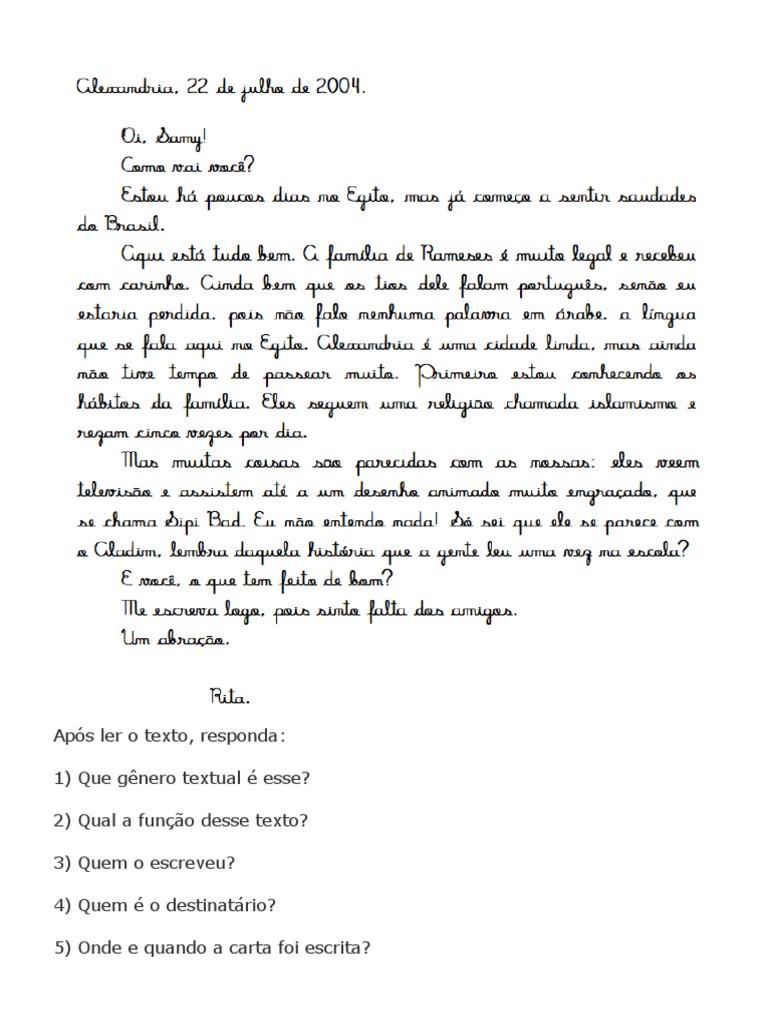 Atividade Genero Carta Pessoal | PDF