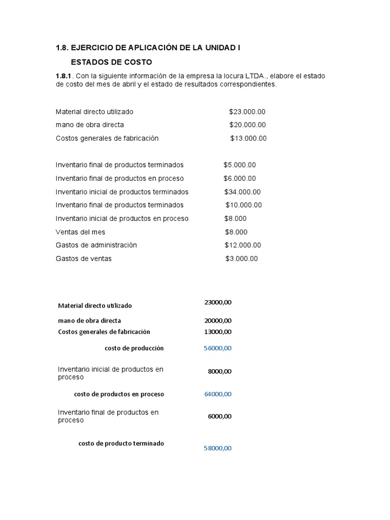 Estados de Costo y Resultados Financieros | PDF | Costo | Inventario
