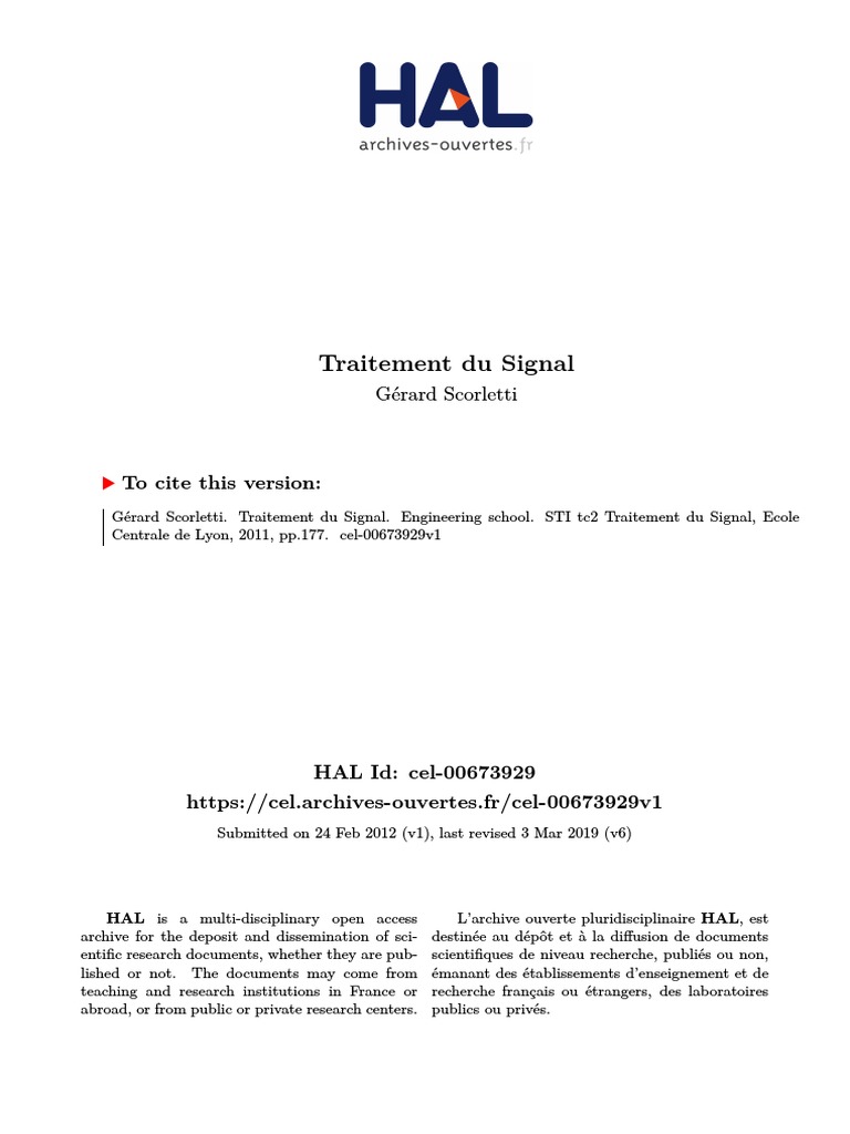 Introduction au Traitement du Signal | PDF | Transformation de Fourier ...