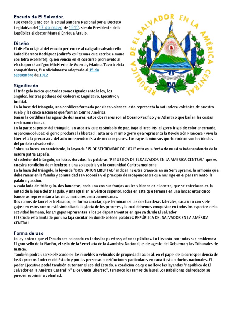 Significado Escudo de El Salvador | Descargar gratis PDF | El Salvador