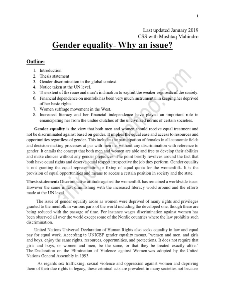 easy essay on gender equality