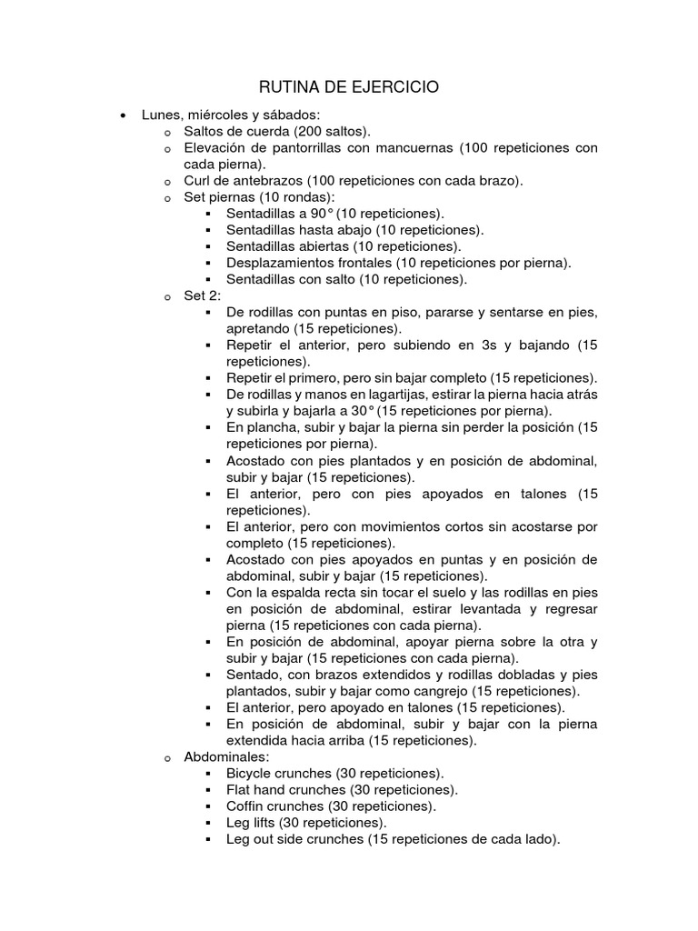 Rutina de Ejercicio Semanal Completa | PDF | Entrenamiento con pesas ...