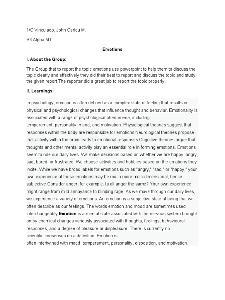 Understanding Emotions in Psychology | PDF