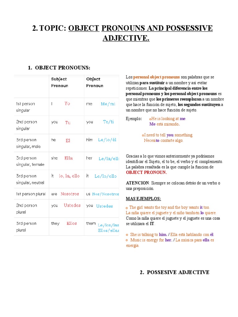 Object Pronoun and Possessive Adjective | PDF | Sintaxis | Lingüística
