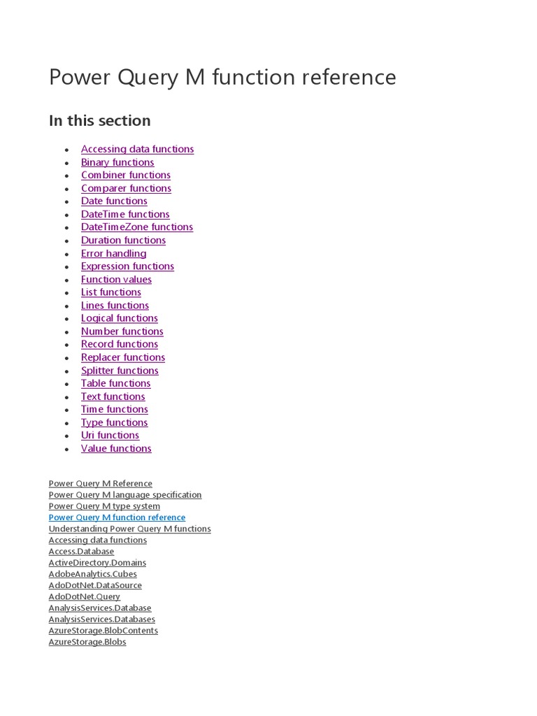 Power Query M Function Reference | PDF | Databases | Microsoft Excel