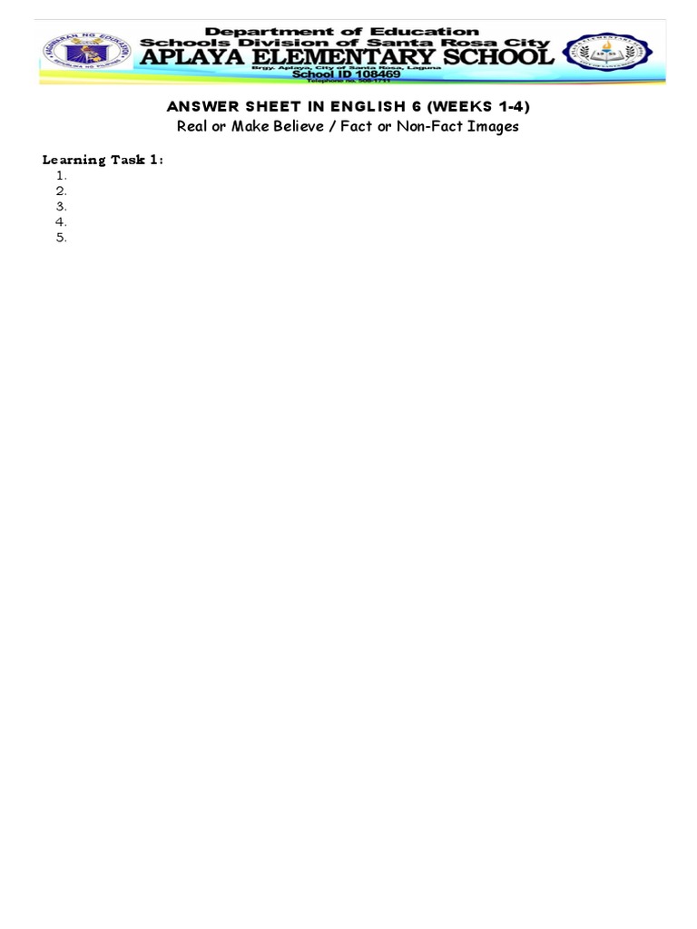 English 6 Answer Sheet: Weeks 1-4 | PDF