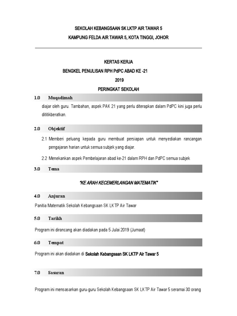 Kertas Kerja Bengkel Penulisan Rph