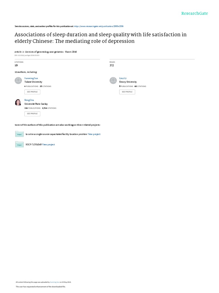 Sleep Quality and Life Satisfaction in Elderly | PDF | Major Depressive ...