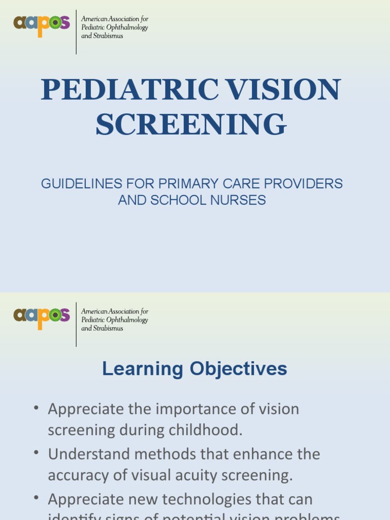 Pediatric Vision Screening Guidelines For Primary Care Providers and School Nurses PDF