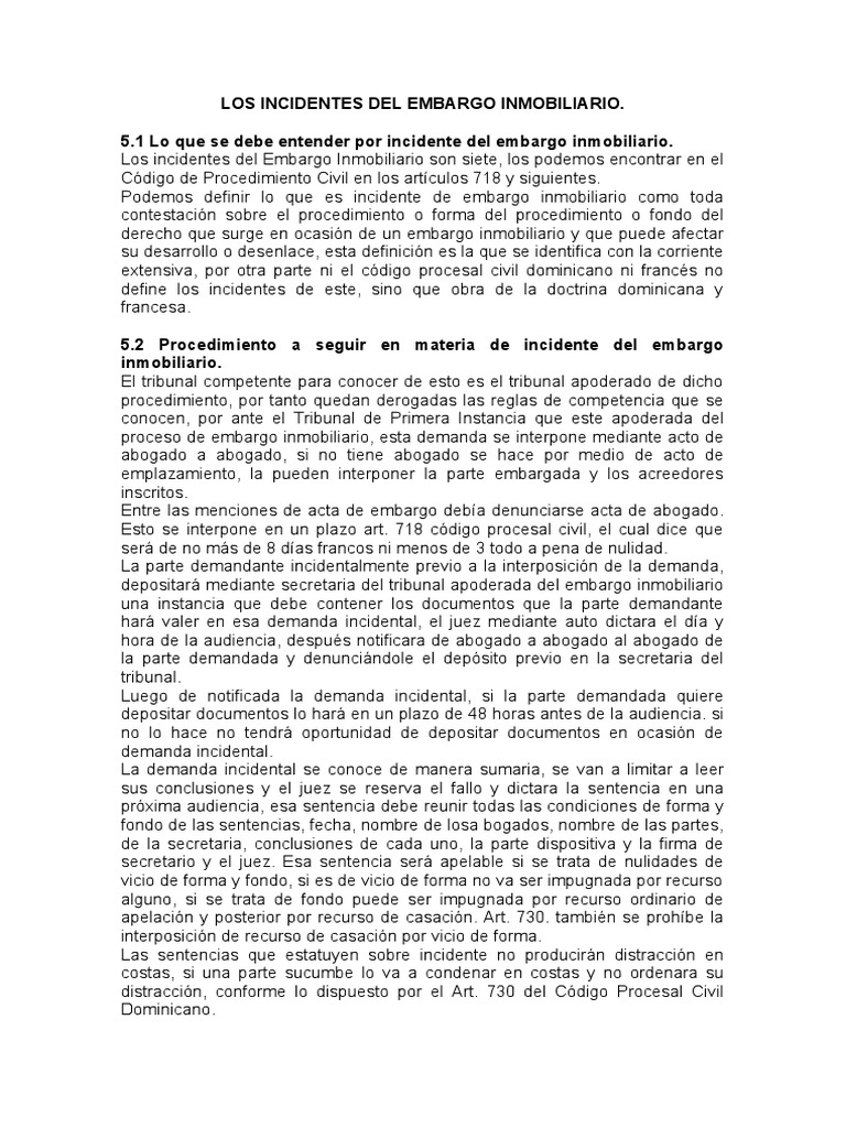 LOS INCIDENTES DEL EMBARGO INMOBILIARIO Tony | PDF | Sentencia (ley ...