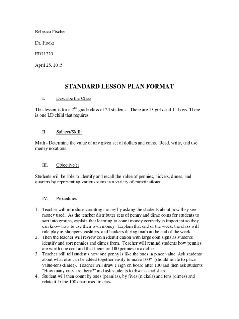 2nd Grade Math Lesson Plan on Money | PDF | Worksheet | Penny (United ...