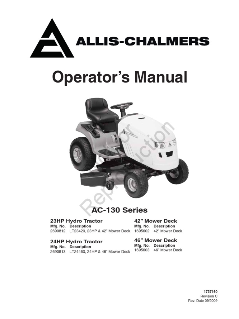 Allis Chalmers AC-130 Series Operators Manual PDF Tractor Mower