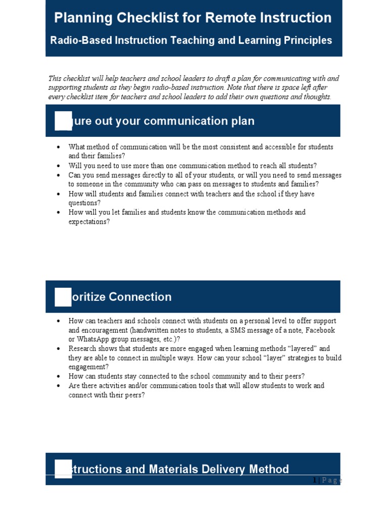 Remote Instruction Communication Checklist | PDF | Facebook | Pedagogy