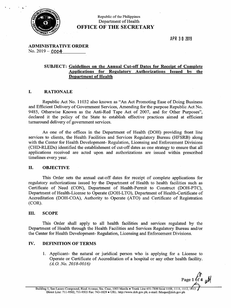 Ao20190004.cut Off Dates PDF Pathology Hospital