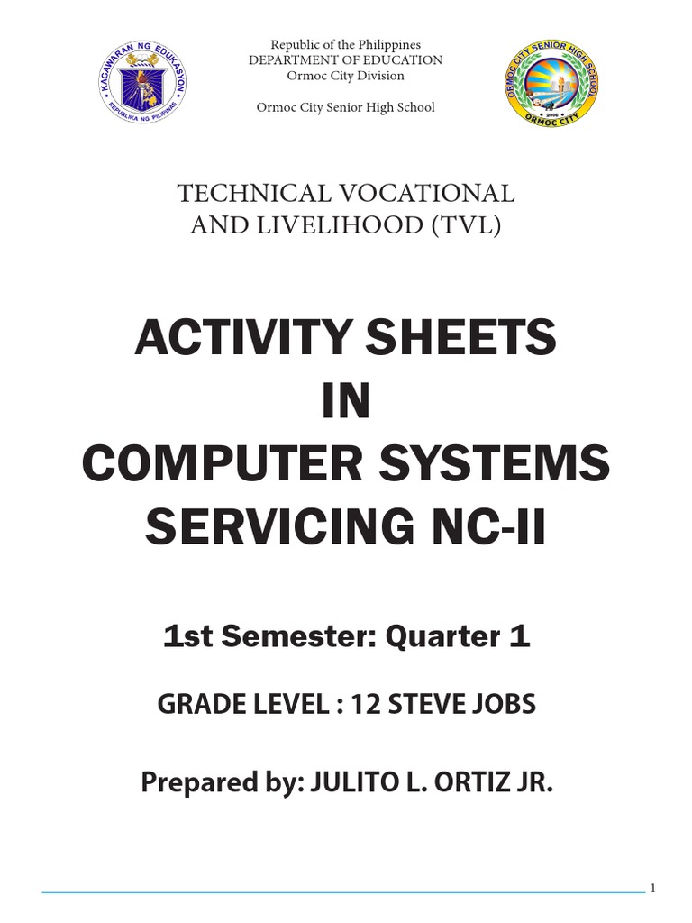 Activity Sheets IN Computer Systems Servicing Nc-Ii: 1st Semester ...