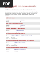 Formulas Related To Numbers, Values, Summaries and Statistics