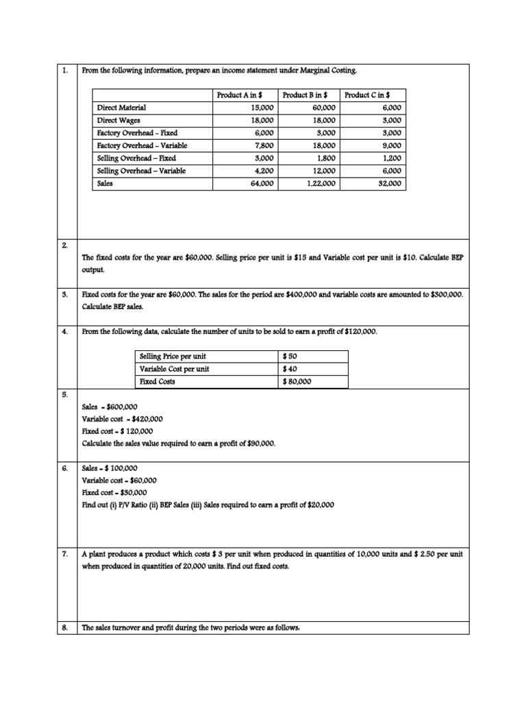 Marginal Costing Income Statement Analysis | PDF | Business Economics ...