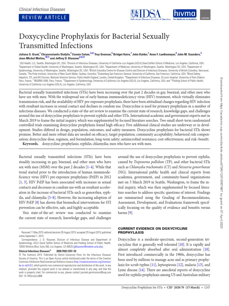 Doxycycline Prophylaxis For Bacterial Sexually Transmitted Infections
