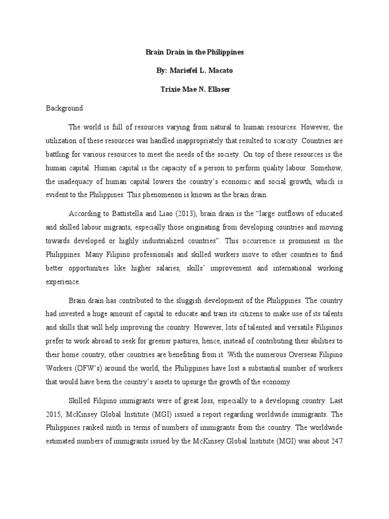 Brain Drain in The Philippines By Mariefel L. Macato Trixie Mae N