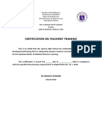 Certification On Teachers' Training: Sta. Ignacia High School Private Santa Ignacia, Tarlac 2303