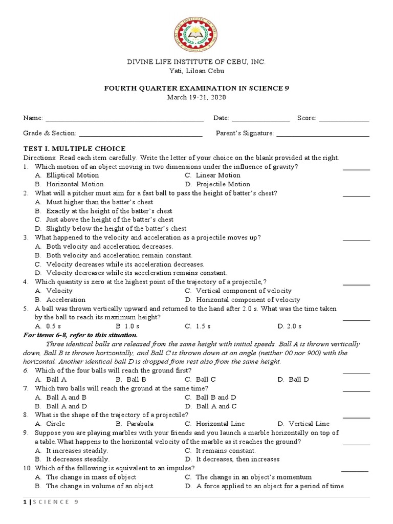 Grade 9 Science Exam: Kinetic Energy & Motion | PDF | Power Station ...