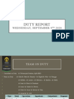 Duty Report Wednesday 9th Sept 2020